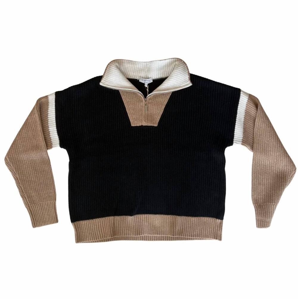 NEW J. SOCIETY women's quarter zip shaker sweater in black